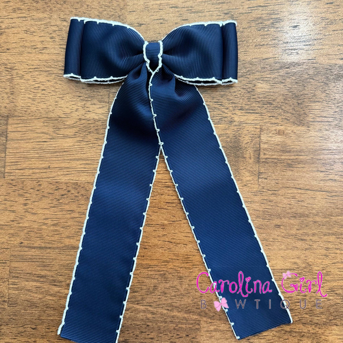 Double Stacked Moonstitch Hair Bow with Long Tails 5"