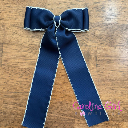 Double Stacked Moonstitch Hair Bow with Long Tails 5"