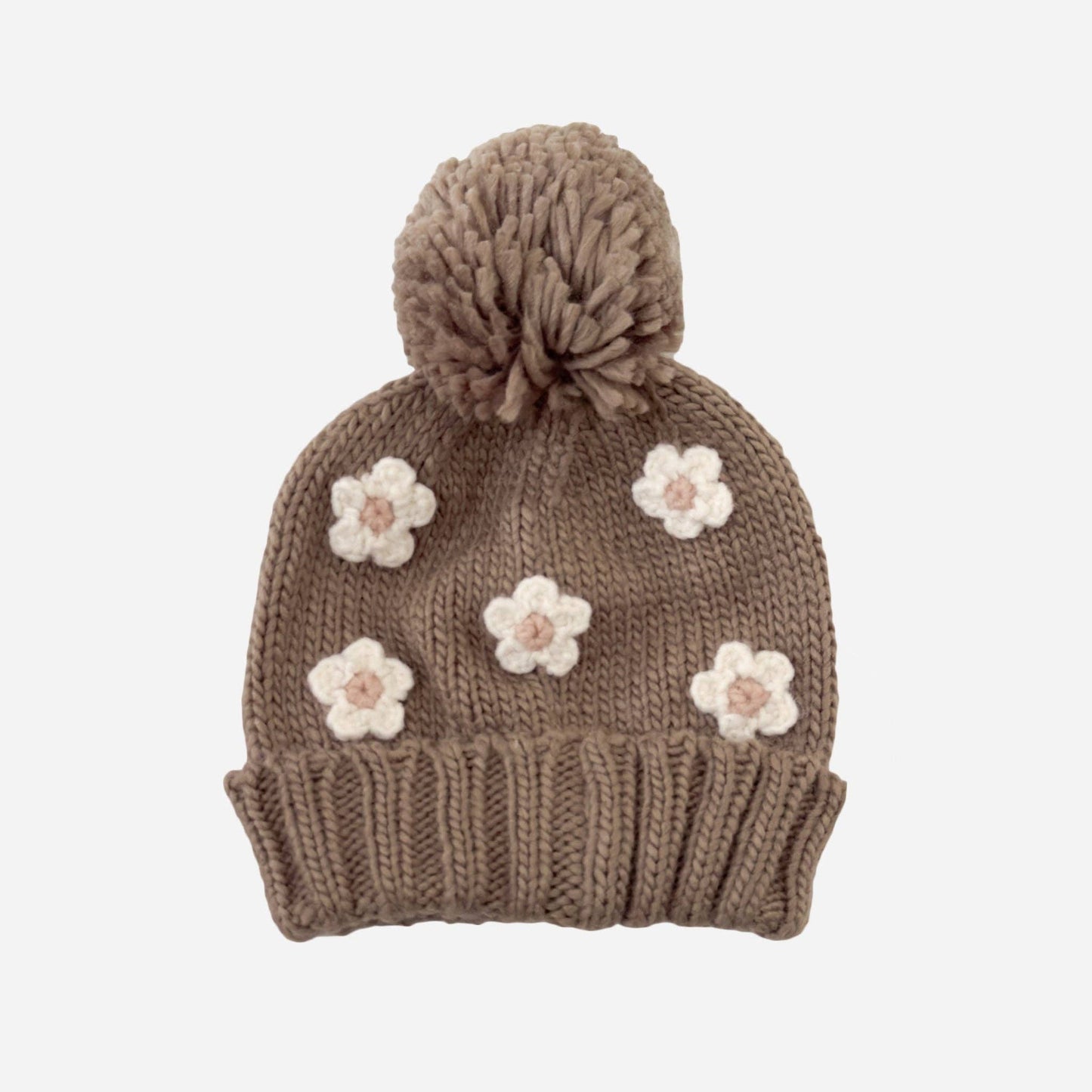 personalized knit beanie | floral | pom pom