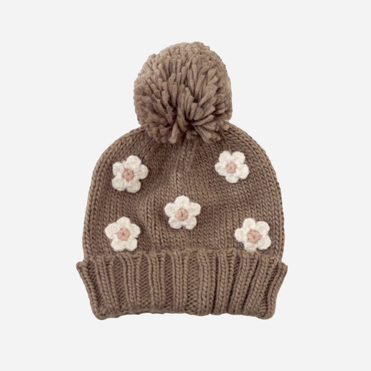 personalized knit beanie | floral | pom pom