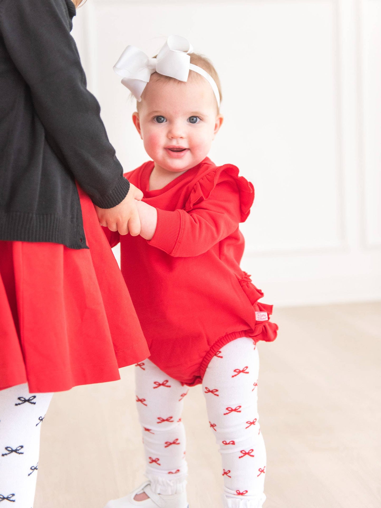 Girls Red Bows Patterned Footless Ruffle Tights