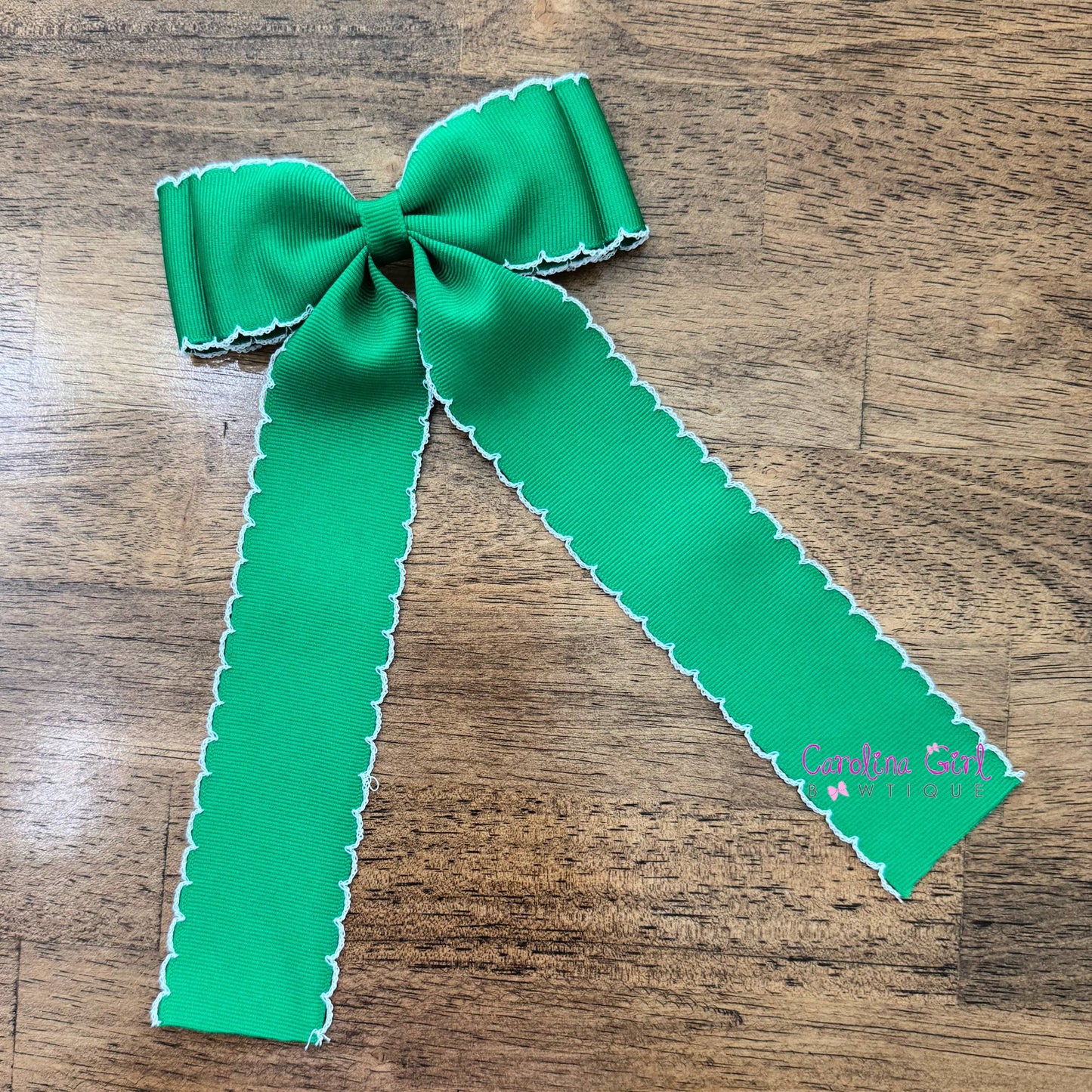 Double Stacked Moonstitch Hair Bow with Long Tails 5"