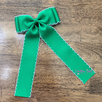 Double Stacked Moonstitch Hair Bow with Long Tails 5"