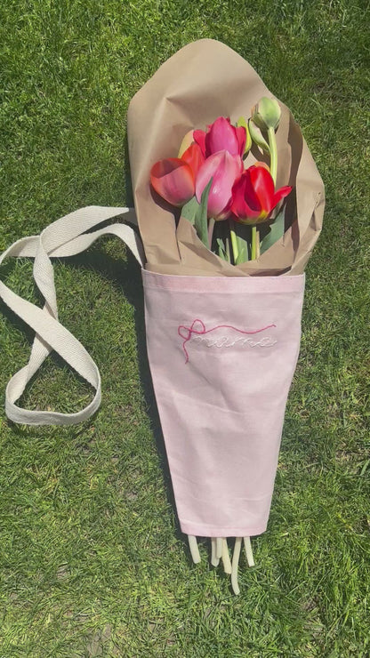 bouqbag | handmade flower bouquet bag | reusable | personalized with hand embroidery
