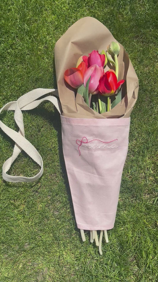 bouqbag | handmade flower bouquet bag | reusable | personalized with hand embroidery